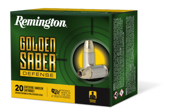 Remington Ammunition 27605 Golden Saber Defense 380ACP 102gr Brass Jacketed Hollow Point 20 Per Box/25 Case