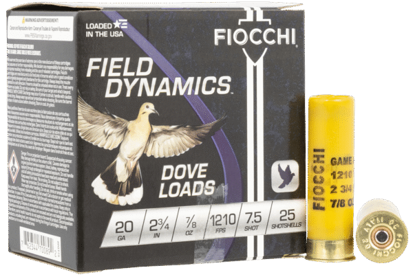 Fiocchi 20GT75 Field Dynamics Dove & Quail 20Gauge 2.75" 7/8oz 7.5Shot 25 Per Box/10 Case