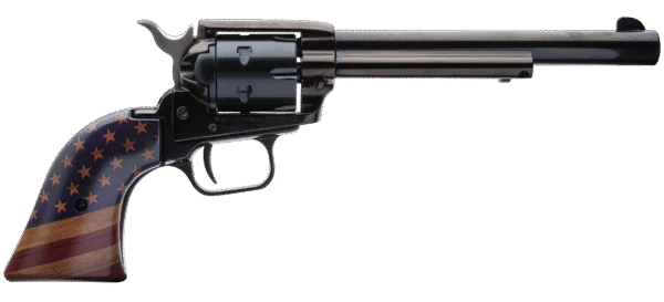Heritage Mfg RR22B6GOLDUSA Rough Rider  22 LR 6 Shot, 6.50" Black Oxide Steel Barrel, Black Oxide Zinc Alloy Frame, Black Oxide Cylinder, Gold USA Flag Grip, Exposed Hammer