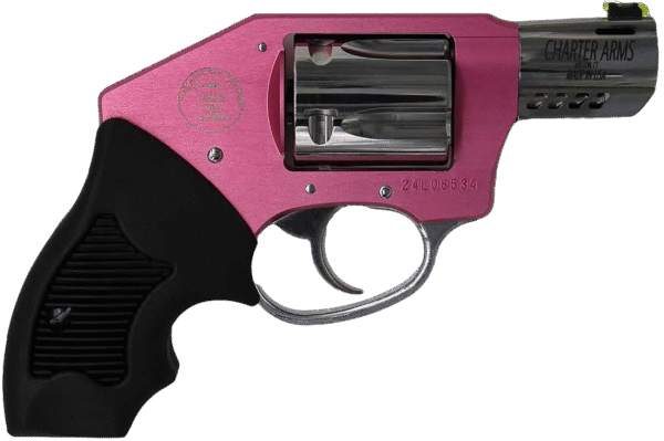 Charter Arms 53812 Off Duty Coyote 380 ACP 5rd 2" Stainless Ported Barrel, High Polished Cylinder, Pink Aluminum Frame, Black Finger Grooved Rubber Grip, Concealed Hammer