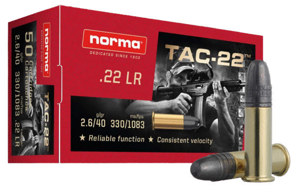 Norma Ammunition 2425092 Tac  22LR 40gr Lead Round Nose 50 Per Box/100 Case