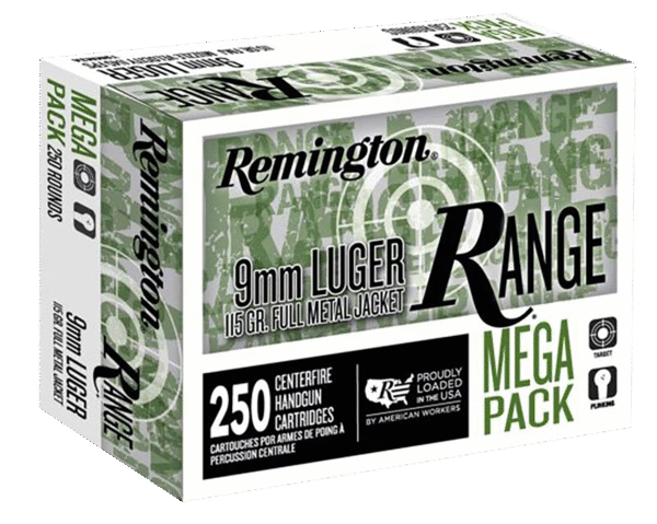 Remington Ammunition R23965 Range Mega Pack 9mmLuger 115gr Full Metal Jacket 250 Per Box/4 Case