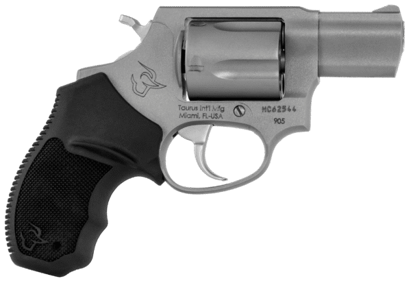Taurus 2905029 905  9mm Luger 5rd 2" Barrel, Overall Matte Finish Stainless Steel, Finger Grooved Black Rubber Grip & Fixed Sights