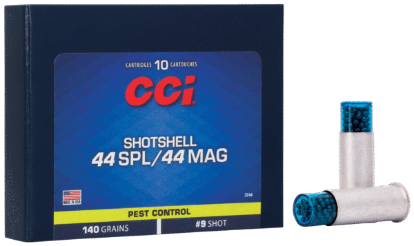 CCI 3744 Pest Control Shotshell 44Sp/44Rem Mag 140gr #9Shot Aluminum Case 10 Per Box/20 Case