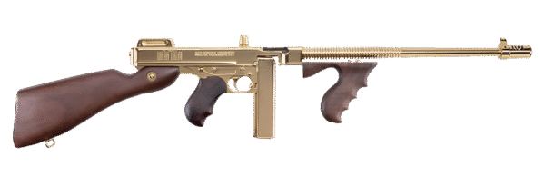 Thompson T150DTG 1927A-1 Deluxe 45 ACP Caliber with 16.50" Barrel, 20+1 Capacity (Stick), 50+1 Capacity (Drum), Titanium Gold Metal Finish, American Walnut Stock Wood Grip Right Hand