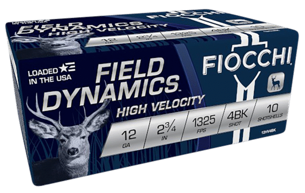 Fiocchi 12HV4BK Field Dynamics High Velocity 12Gauge 2.75" 27Pellets 4Buck Shot 10 Per Box/25 Case