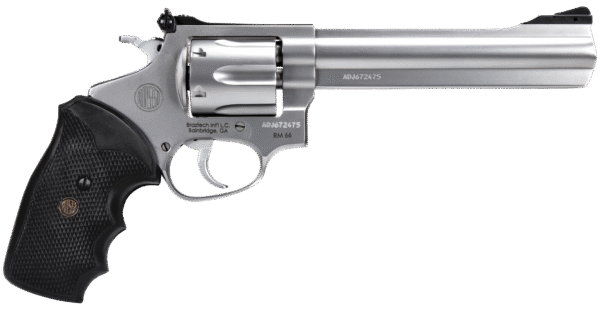 Rossi 2RM669 RM66  357 Mag 6 Shot 6"  Satin Stainless Steel Barrel, Cylinder & Frame Black Checkered Rubber Grip