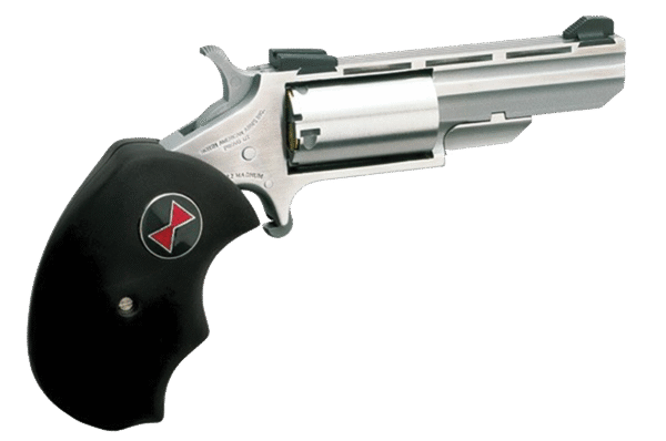 North American Arms BWM Black Widow 22 WMR 5 Shot 2" Barrel, Overall Stainless Steel Finish, Finger Grooved Black Rubber Grip, Fixed Sights