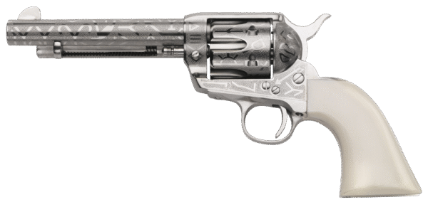 Taylors & Company 200061 1873 Cattle Brand 45 Colt (LC) Caliber with 5.50" Barrel, 6rd Capacity Cylinder, Overall Nickel-Plated Engraved Finish Steel & Ivory Synthetic Grip