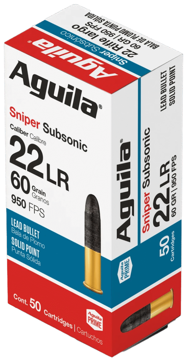 Aguila 1B220112 Sniper Subsonic Rimfire 22LR 60gr Lead Solid Point 50 Per Box/20 Case