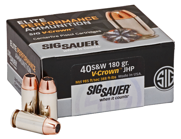 Sig Sauer E40SW250 Elite Performance  40S&W 180gr V-Crown Jacketed Hollow Point 50 Per Box/10 Case
