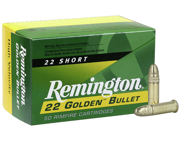 Remington Ammunition 21000 Golden Bullet  22Short 29gr Plated Lead Round Nose 50 Per Box/100 Case