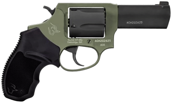 Taurus 260531F Defender 605 SA/DA 357 Mag/38 Special +P 5rd 3", Black Barrel/Cylinder, Sniper Green Frame, Black Hogue Rubber Grip, Fixed Front Sight