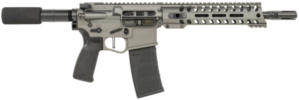 Patriot Ordnance Factory 01802 Minuteman Direct Impingement 5.56x45mm NATO Caliber with 10.50" Barrel, 30+1 Capacity, Tungsten Metal Finish, Buffer Tube Stock & Black MFT Grip Right Hand
