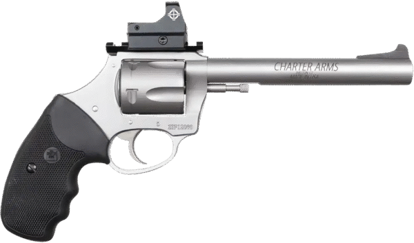 Charter Arms 74465 Mastiff Target Large Frame 44 Special 5rd 6" Stainless Steel Barrel, Cylinder & Frame, Sightmark Micro Optic, Picatinny Rail, Black Rubber Grip, Exposed Hammer