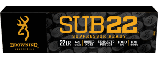 Browning Ammo B194122102 Sub22  22LR 45gr Round Nose 100 Per Box/20 Case