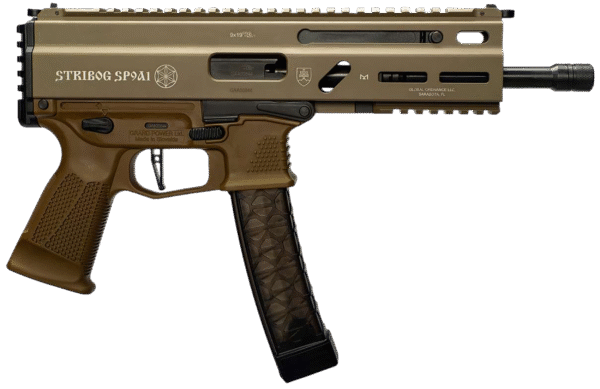 Grand Power 197892004794 SP10A3 Stribog 45 ACP 20+1 8" Black Threaded Barrel, Flat Dark Earth Aluminum Picatinny Rail Receiver, FDE Polymer Grip, Thread Protector