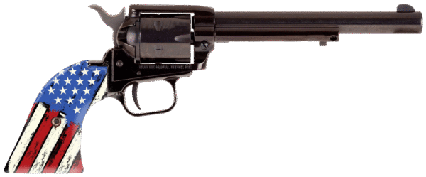 Heritage Mfg RR22B6US06 Rough Rider 22 LR 6rd 6.50" Black Oxide Alloy Steel Barrel & Cylinder, Black Oxide Zinc Alloy Frame, Distressed USA Flag Polymer Grip, Manual Safety, Exposed Hammer