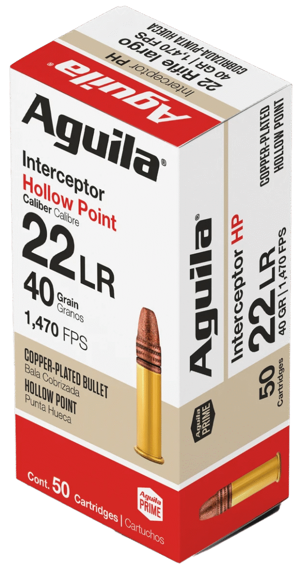 Aguila 1B220321 Interceptor Rimfire 22LR 40gr Copper Plated Hollow Point 50 Per Box/20 Case