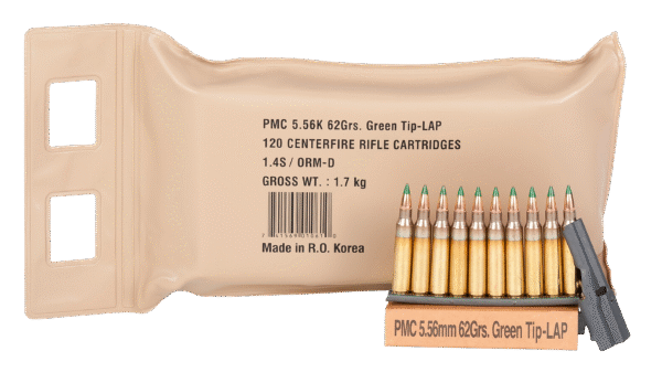 PMC 556(M55)BP X-Tac Battle Pack 5.56x45mmNATO 62gr Light Armor Piercing Green Tip 120 Per Box/5 Case