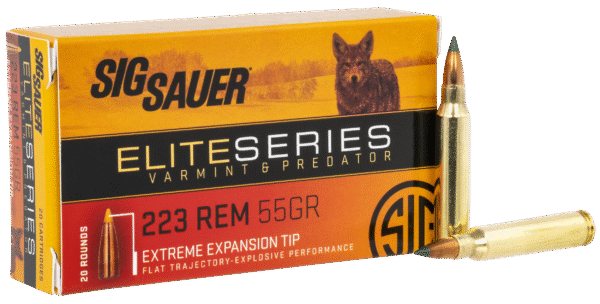 Sig Sauer E223V220 Elite Hunting Varmint & Predator 223Rem 55gr Extreme Expansion Tip 20 Per Box/10 Case