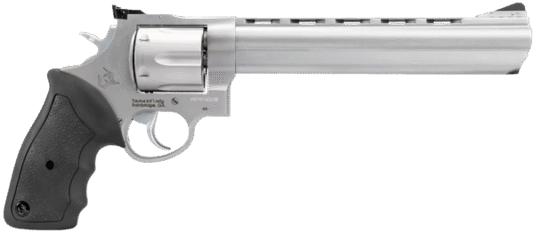 Taurus 2440089 44  Large Frame 44 Rem Mag 6rd 8.37" Matte Stainless Ported Barrel, Matte Stainless Cylinder & Frame, Black Finger Groove Rubber Grip, Transfer Bar Safety Exposed Hammer