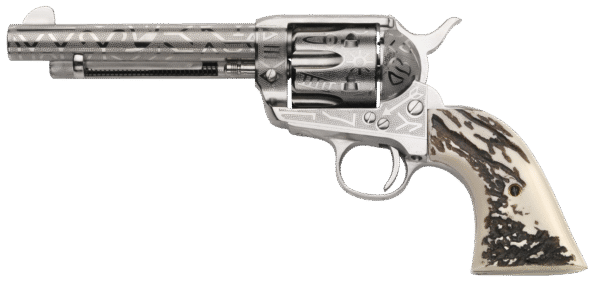 Taylors & Company OG1407 1873 Cattle Brand 357 Mag 6rd 5.50" Nickel Engraved Imitation Stag Grip