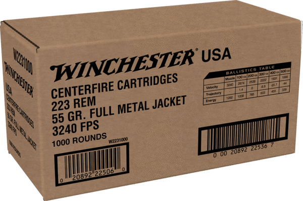 Winchester Ammo W2231000 USA 223Rem 55gr Full Metal Jacket 1000rds *Sold by Case