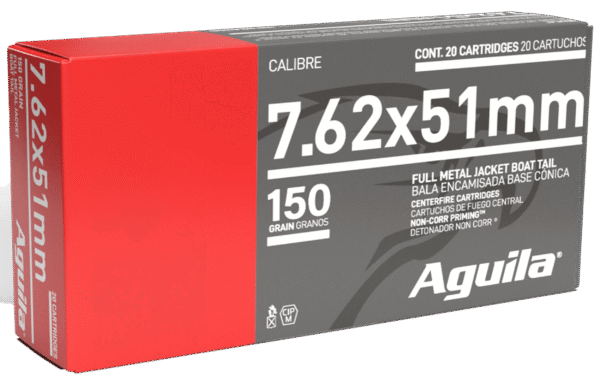 Aguila 1E762110 Target & Range Rifle 7.62x51mm NATO 150gr Full Metal Jacket Boat Tail 20 Per Box/25 Case